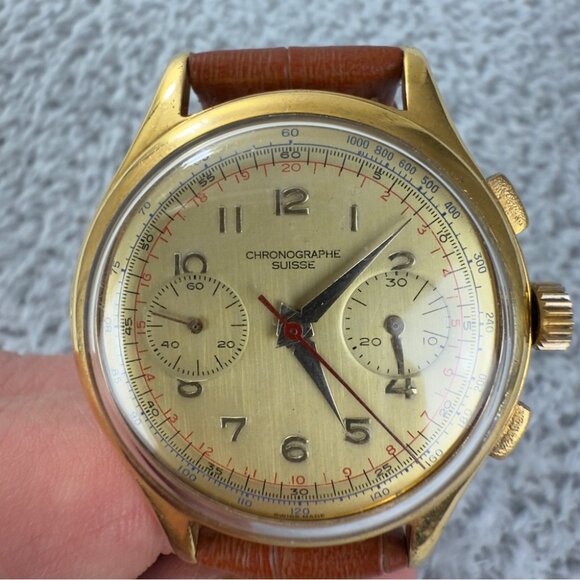 Vintage Chronographe Suisse Automatic Men's Watch Leather Strap - Picture 3 of 14